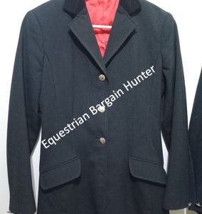 black horse riding jacket with black velvet collar - front view