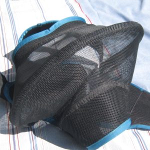 front view of fly mask for horses with wire insert to protect eyes and soft edging to prevent rubbing